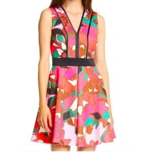 Ted Baker London Arilina Pinata Pipe Detail Skater Dress Pink Size 2 or US 6